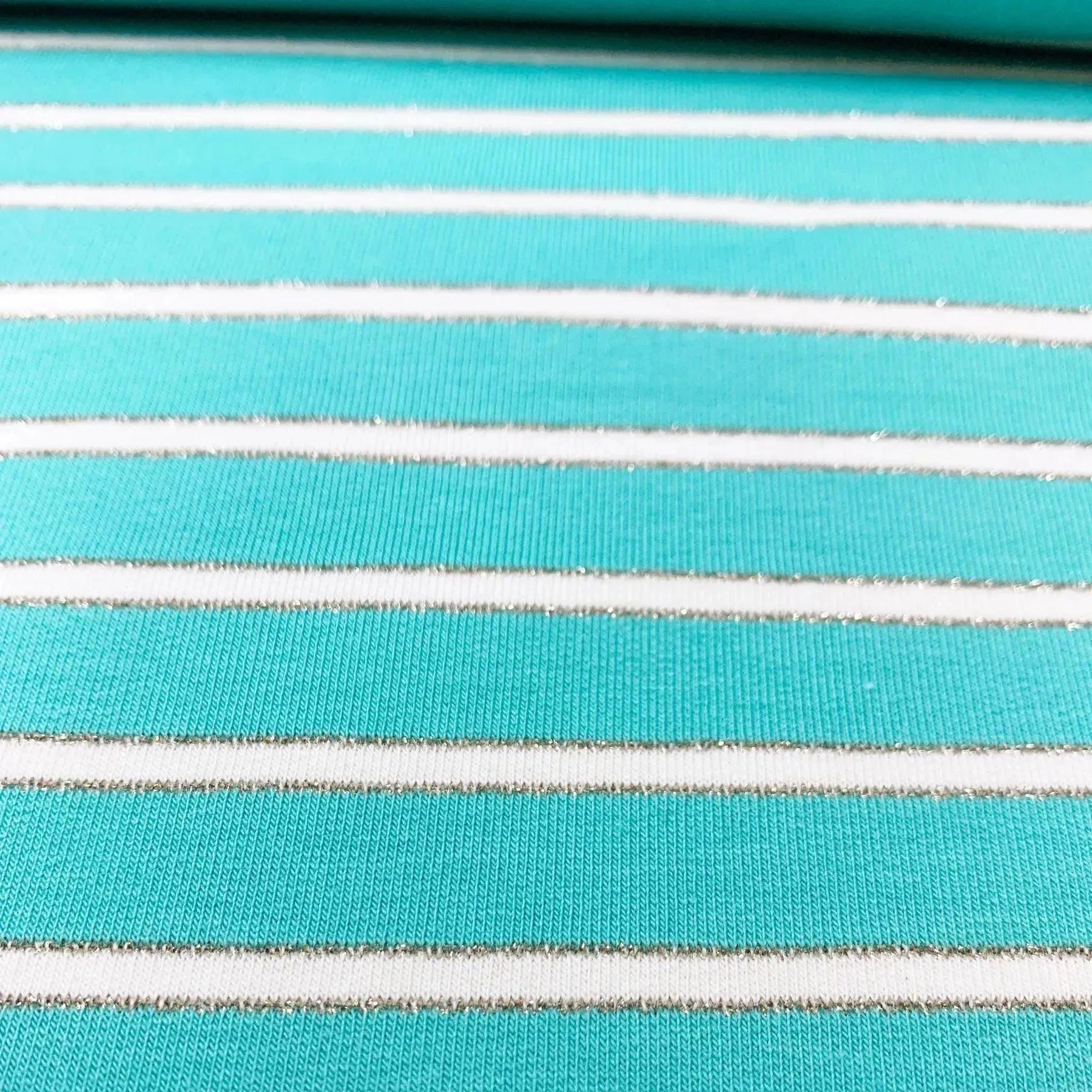 Tissu French Terry ligné turquoise doré