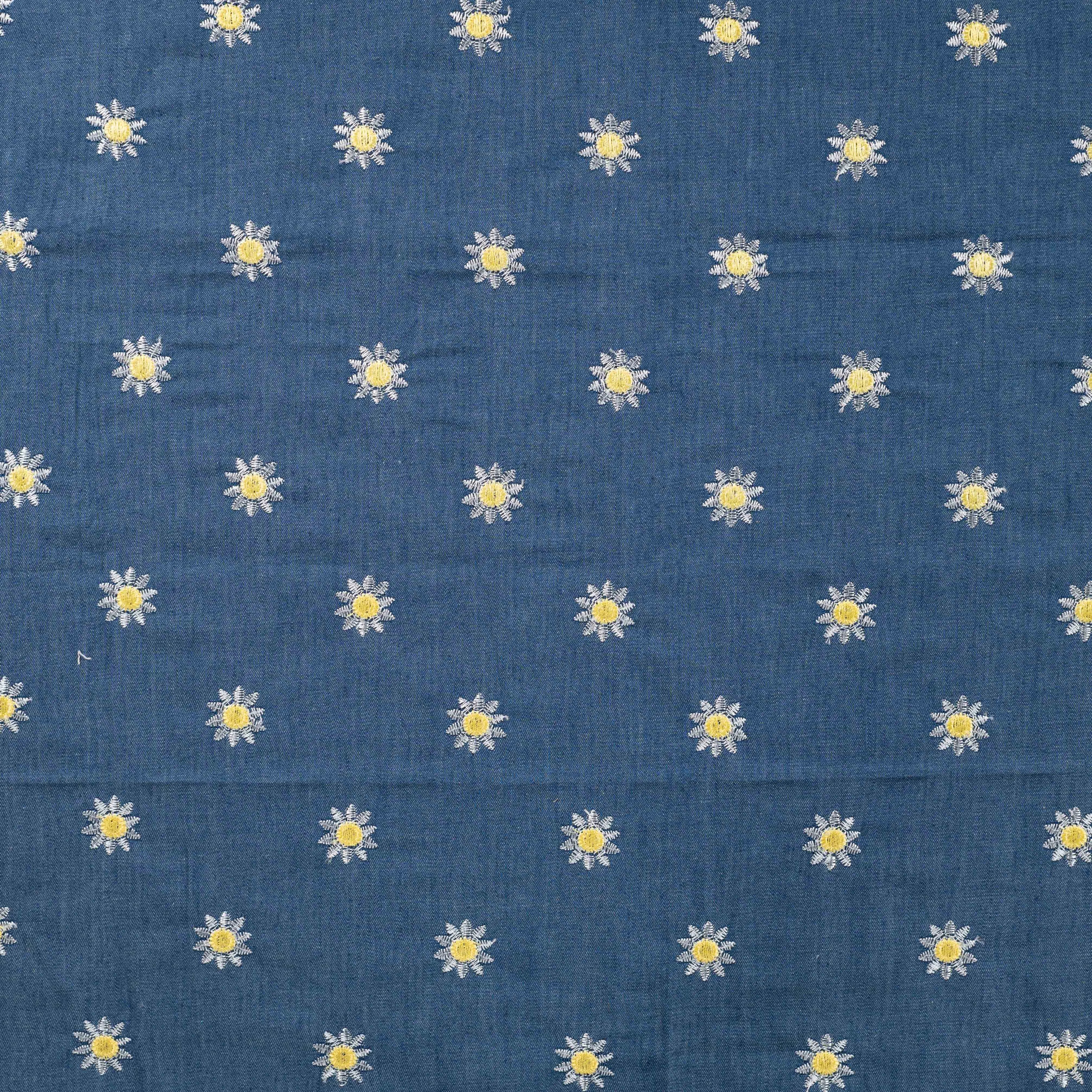 Tissu jeans fin à broderie pâquerette