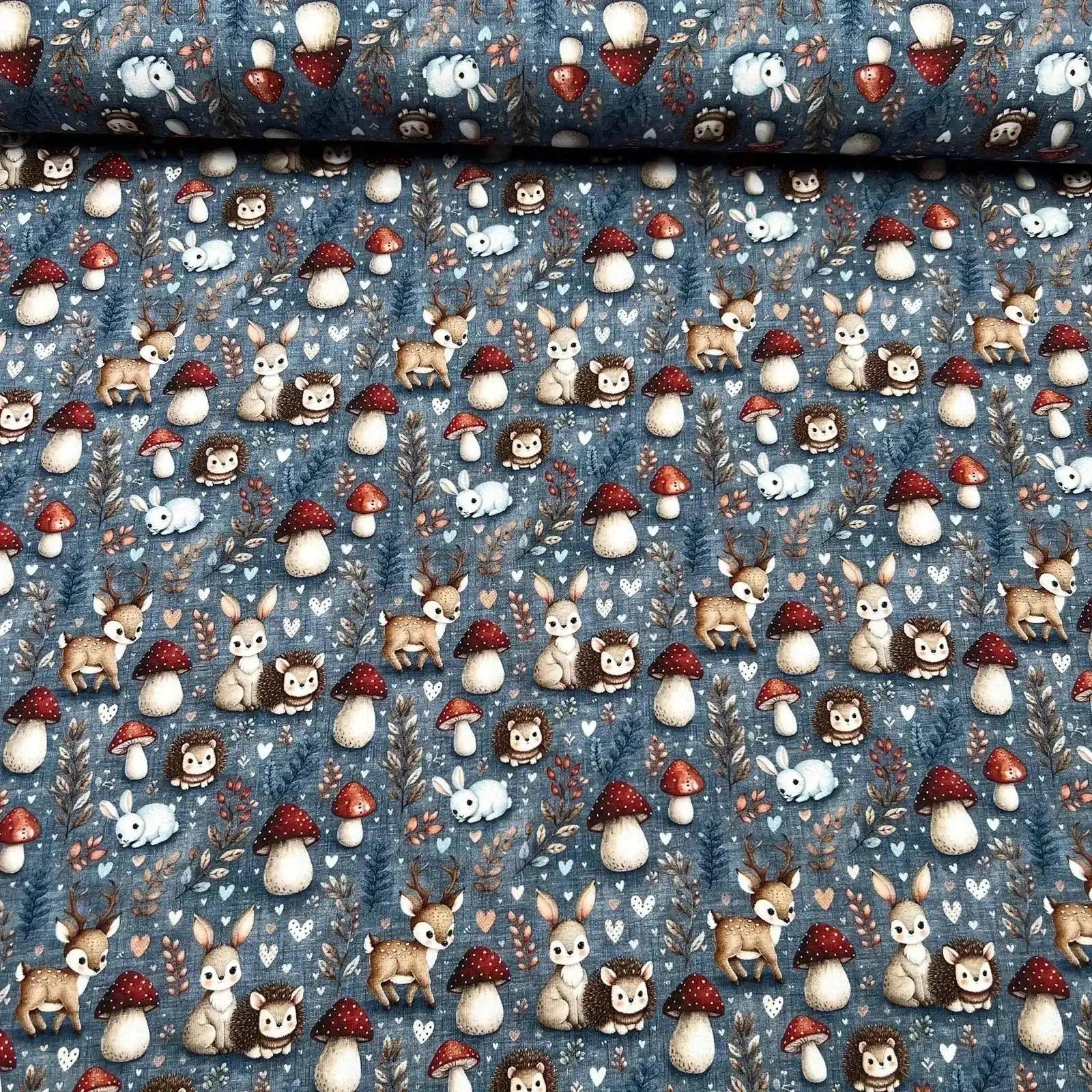 Tissu Jersey Champignons Biches et Lapins