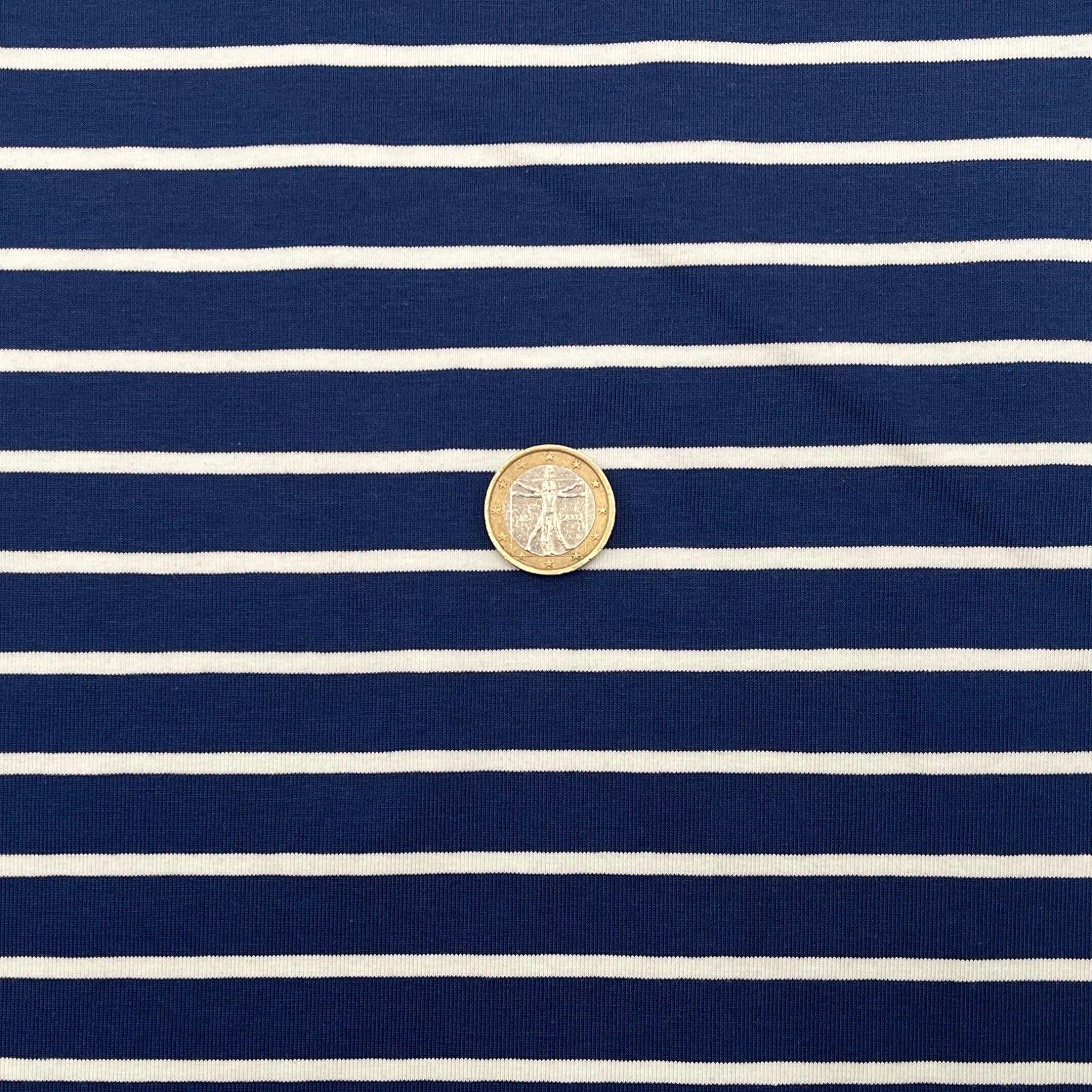 Tissu Jersey Coton ligné marin bleu