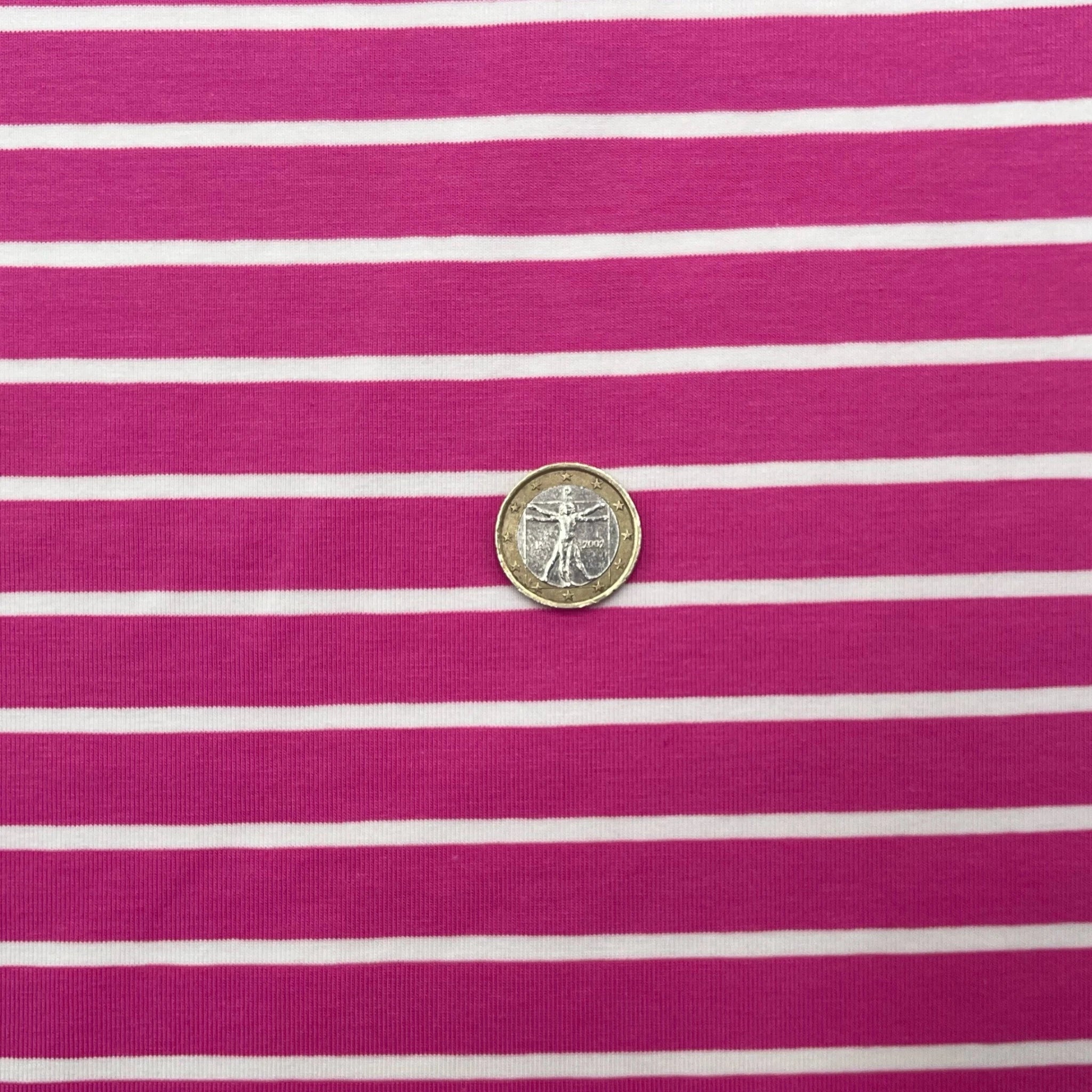 Tissu Jersey Coton ligné marin rose