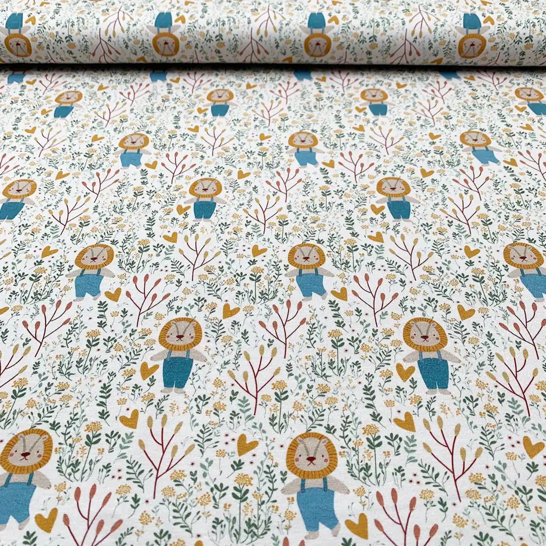 Tissu Jersey de Coton Bio – Motif Lion et Nature