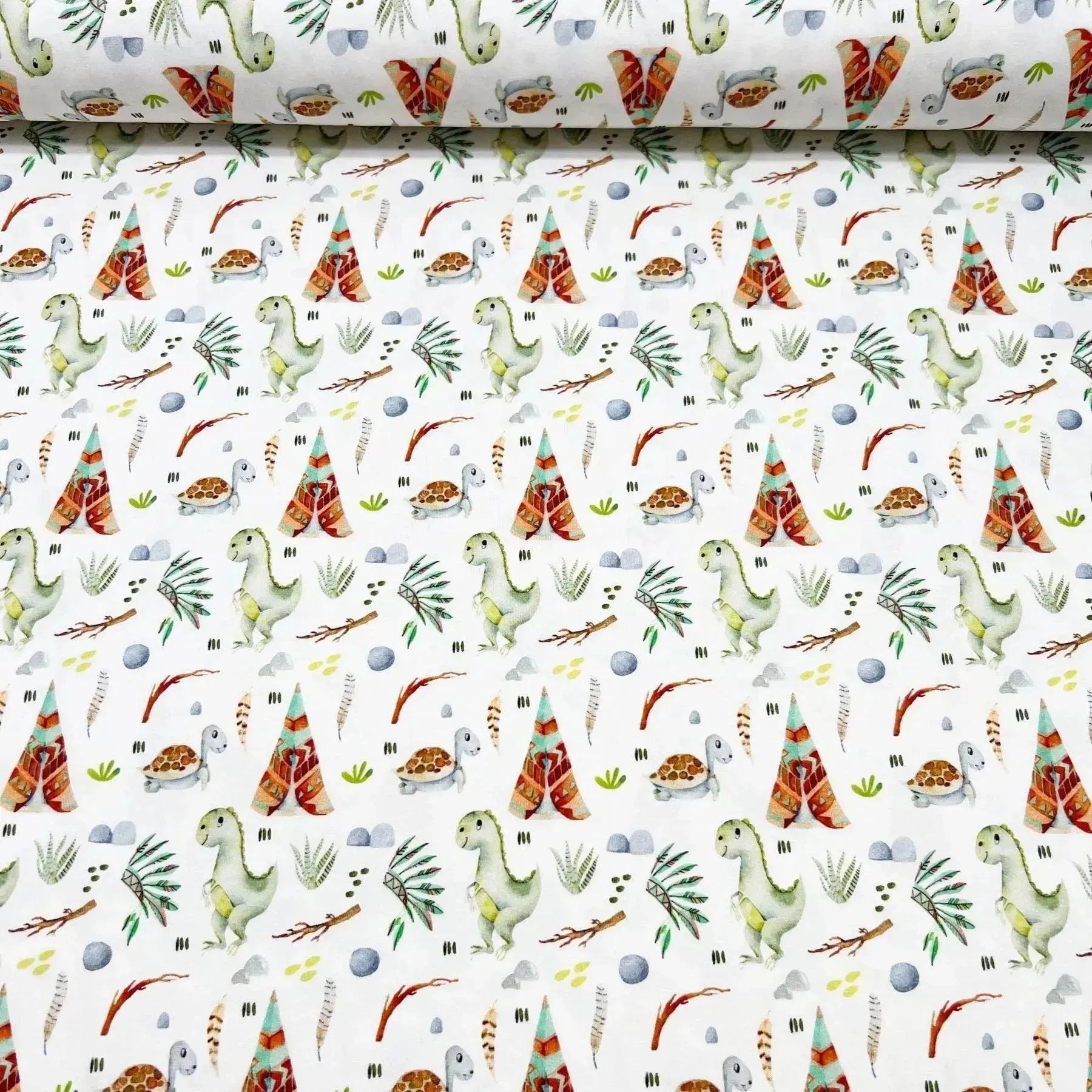 Tissu jersey de coton dino et tipis