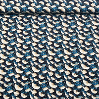 Tissu Jersey de Coton éventails japonais bleus