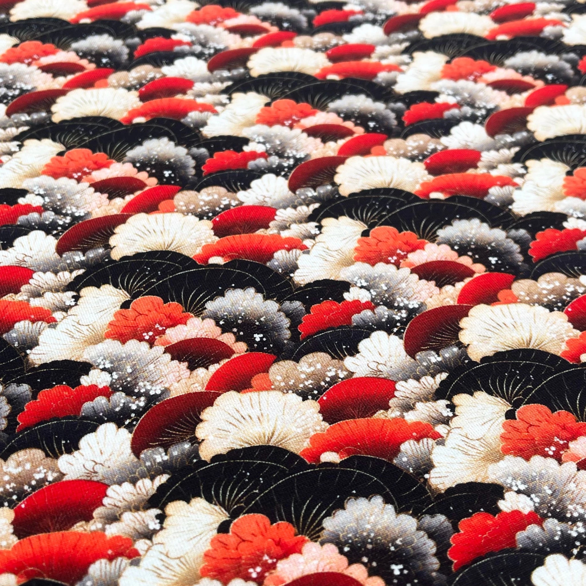 Tissu Jersey de Coton éventails japonais rouges2