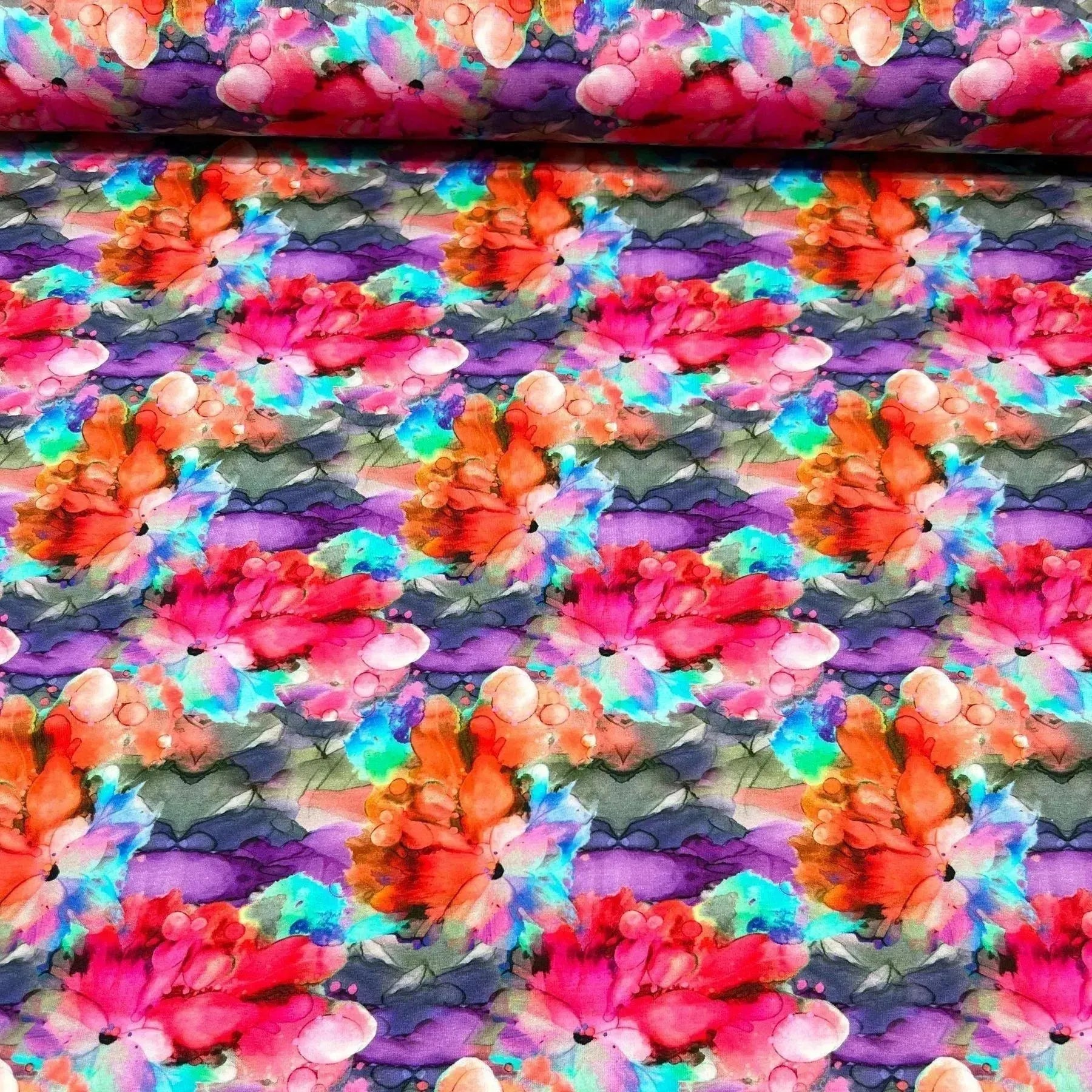 Tissu jersey de coton fleurs aquarelle