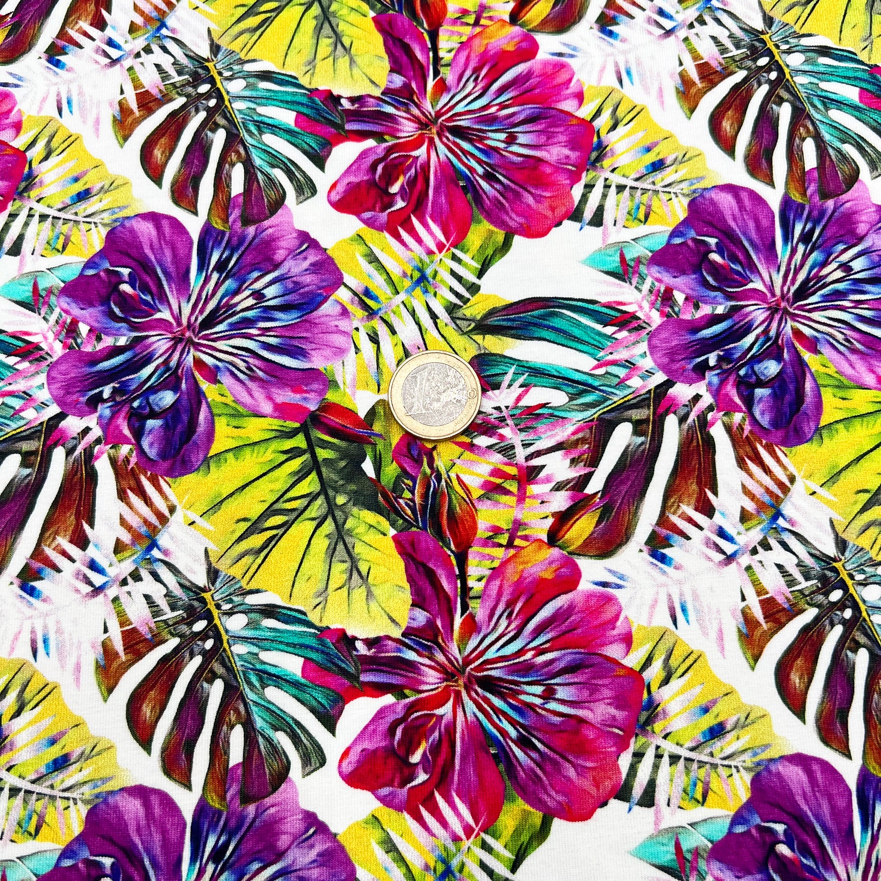 Tissu Jersey de Coton Fleur Hibiscus