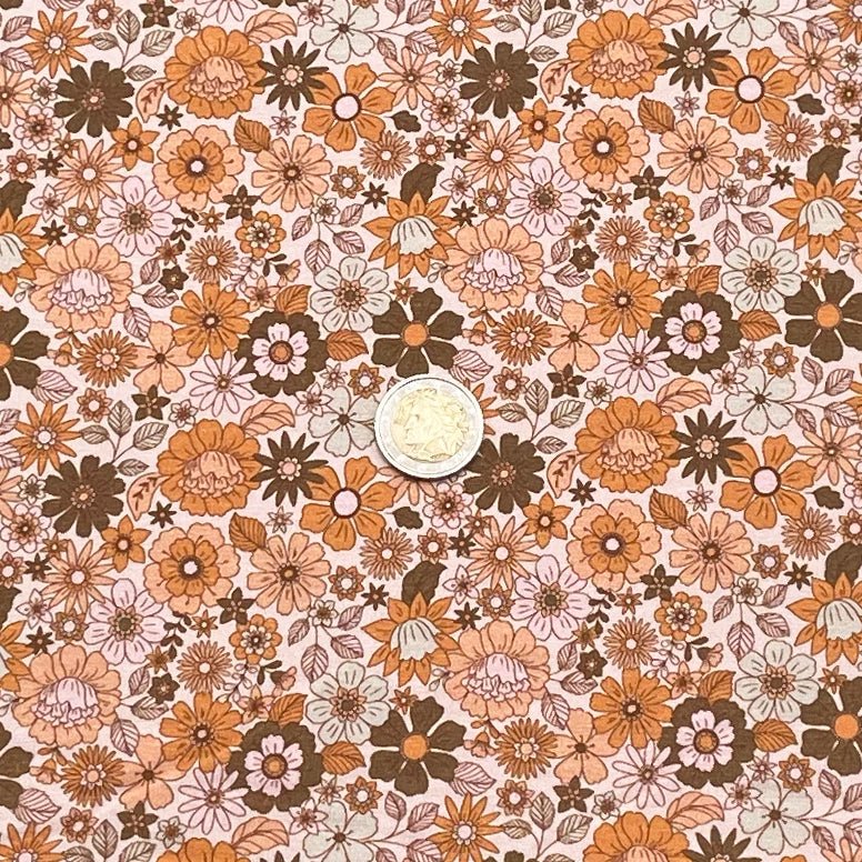 Tissu Jersey de Coton Fleurs Rétro Ocre3