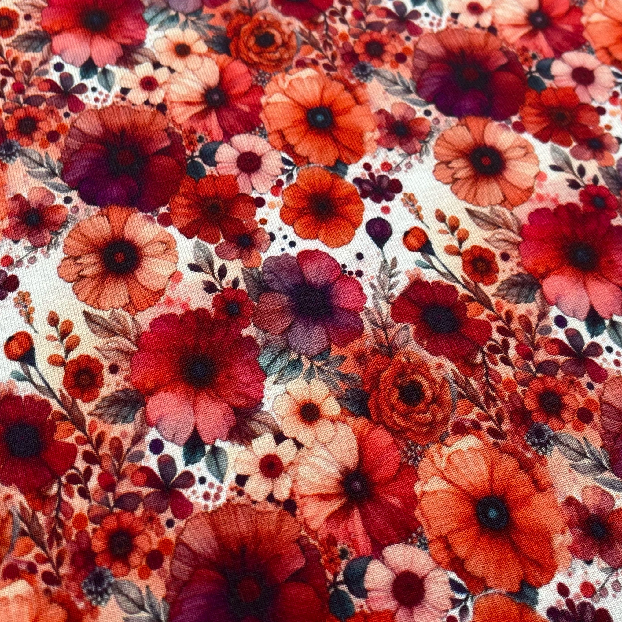Tissu Jersey de Coton jardin de fleurs rouge