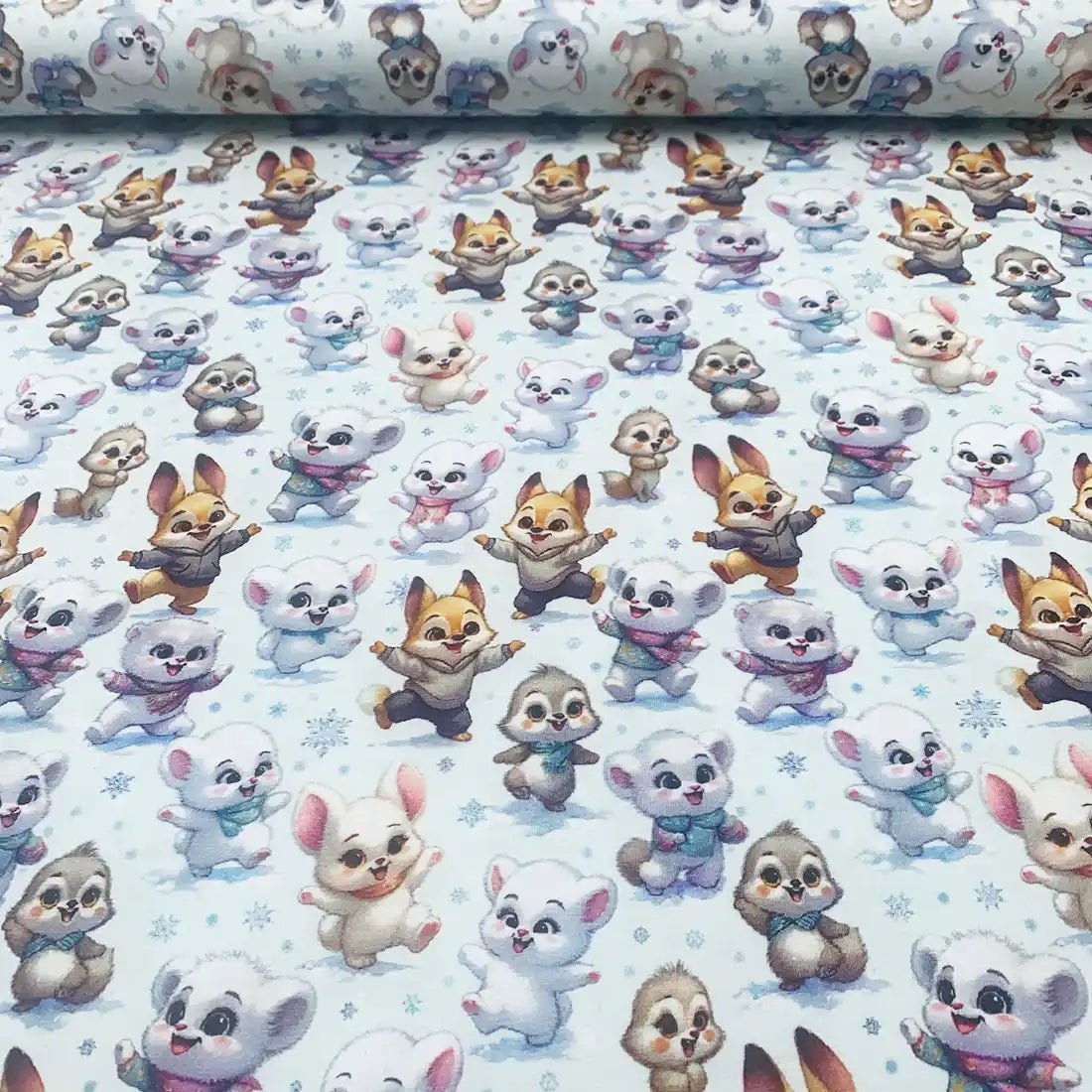Tissu Jersey de Coton Petits Animaux Hivernaux