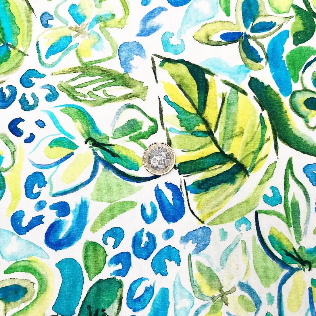 Tissu jersey floral vert et bleu