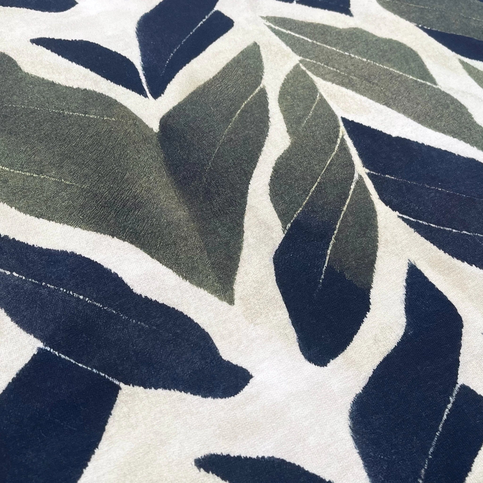 Tissu Jersey French Terry Feuilles vert et bleu