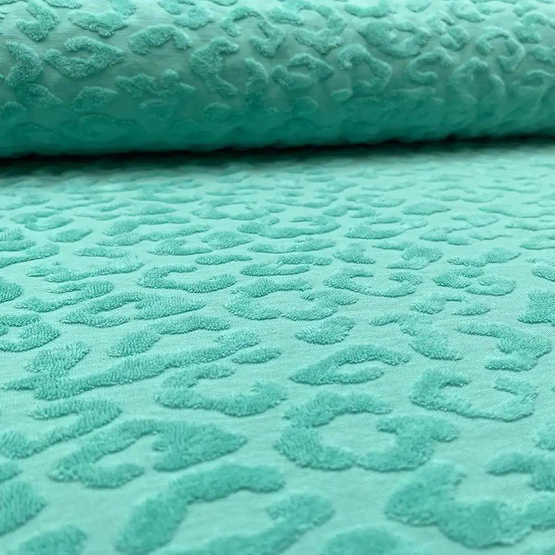 Tissu Jersey turquoise à relief Léopard – Souple et doux