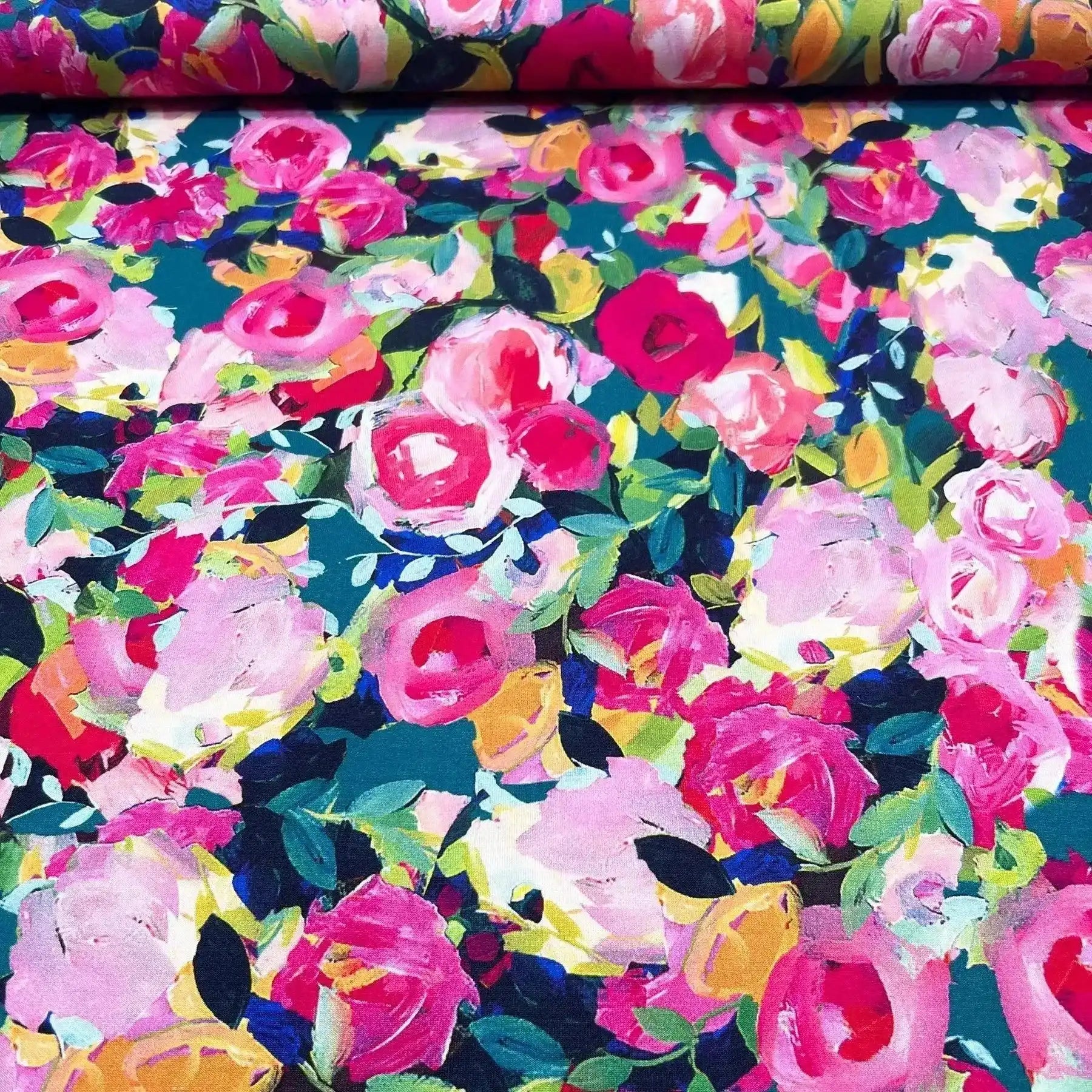 Tissu Jersey Viscose fleurs rose