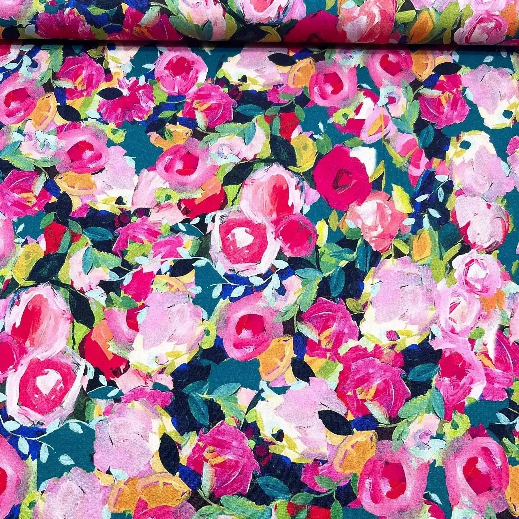 Tissu Jersey Viscose fleurs rose