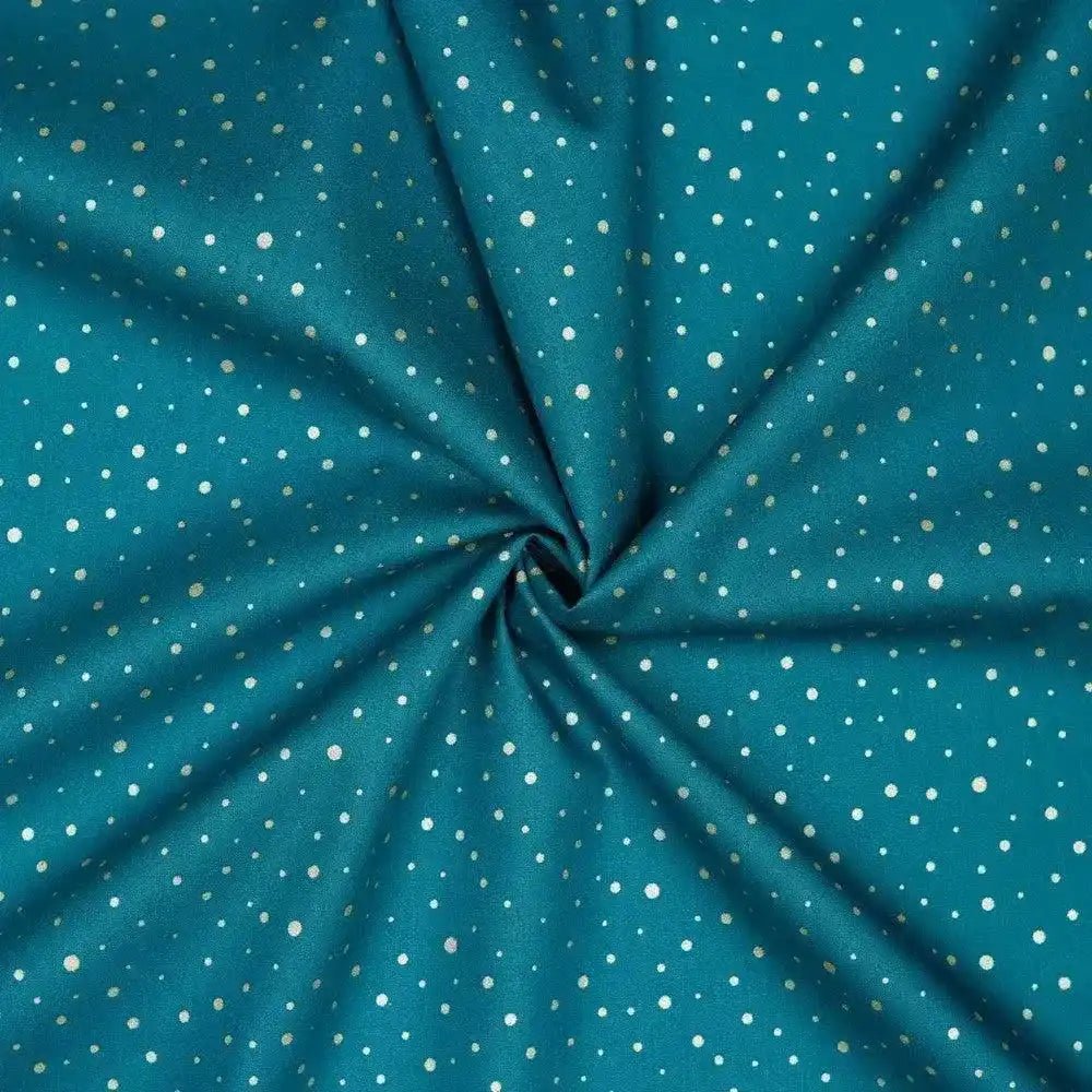 Tissu popeline bleu avec point blanc