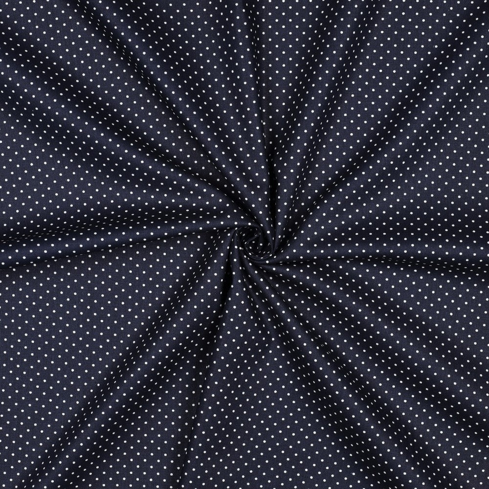 Tissu Popeline de coton à petits pois bleu marine