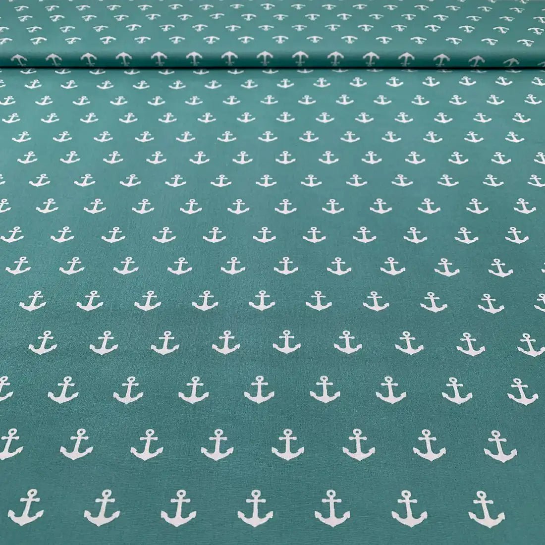 Tissu Popeline de Coton Ancre Marine turquoise