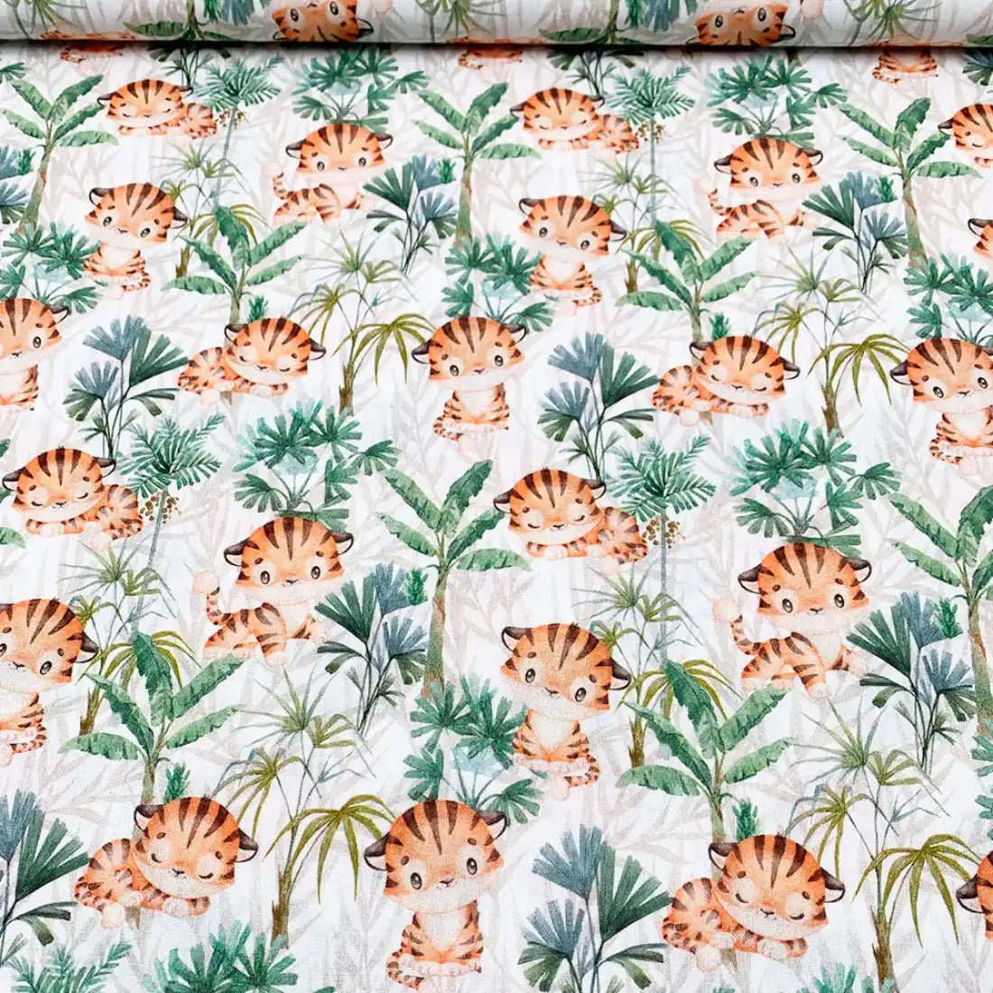 Tissu Popeline de Coton Bébé Tigre et Jungle