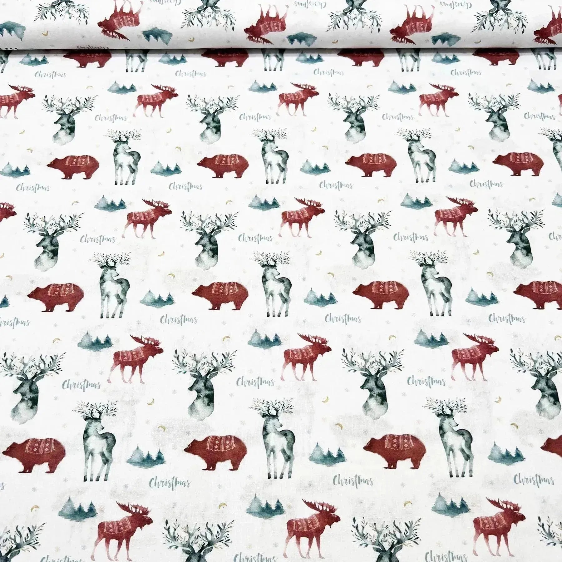 Tissu popeline de coton bio aquarelle de noël