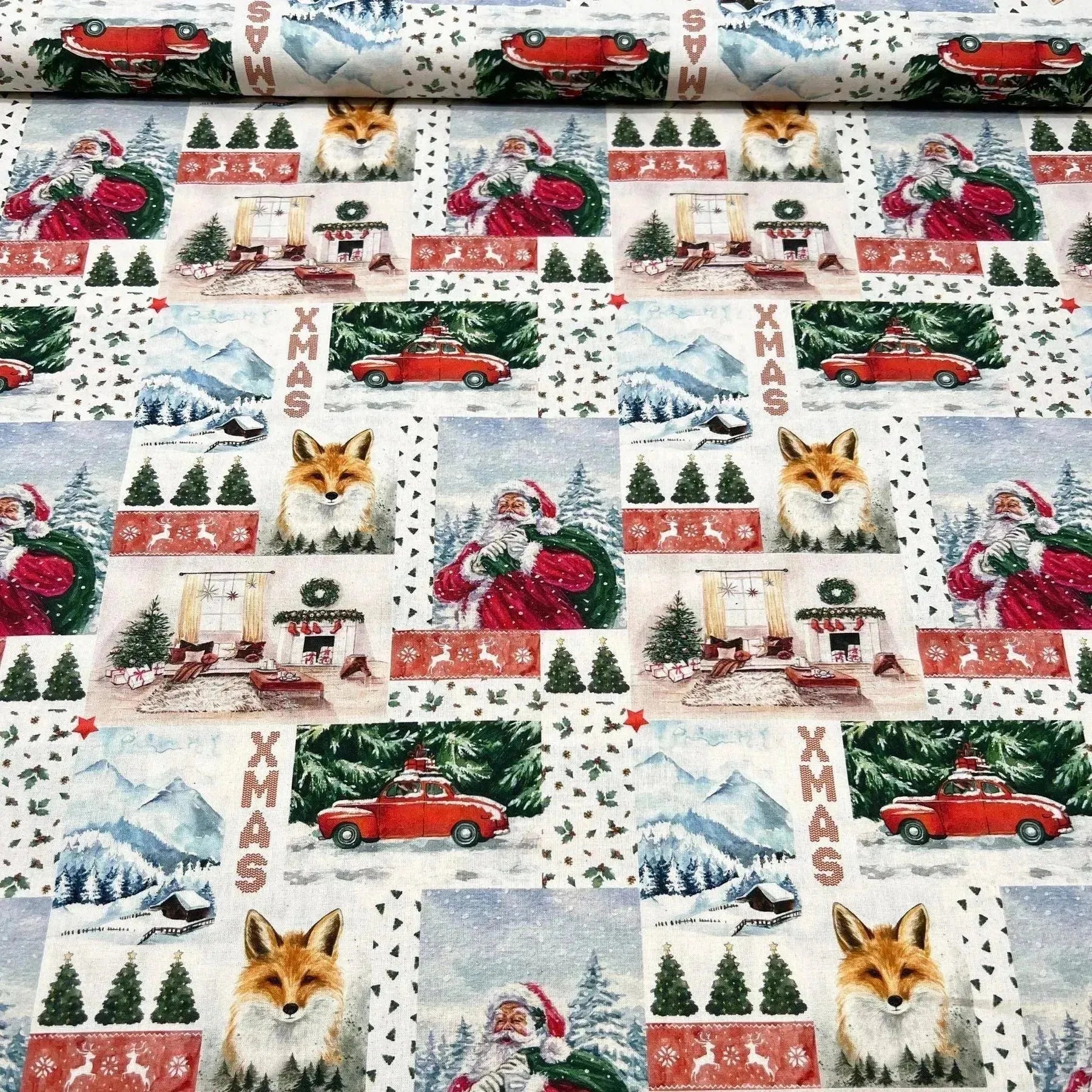 tissu popeline de coton bio patchwork noël