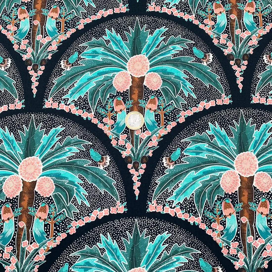 Tissu Popeline de Coton Cocotiers et Oiseaux