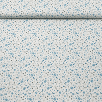 Tissu Popeline de coton fleurs bleues et vertes