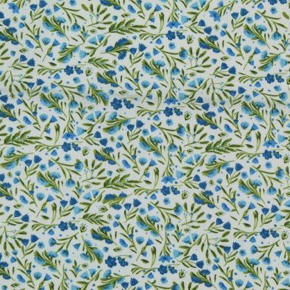 Tissu Popeline de coton fleurs de champs bleues