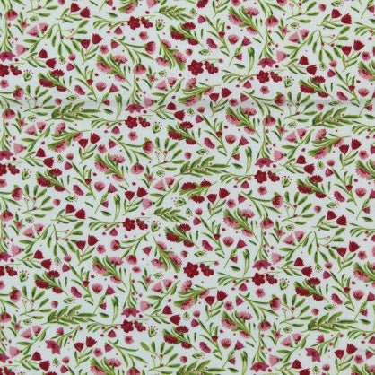 Tissu Popeline de coton fleurs des champs rouges