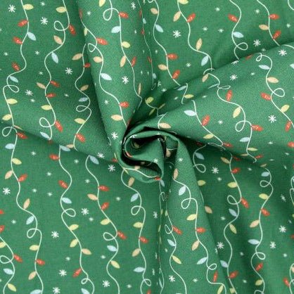 Tissu Popeline de coton Guirlandes sur fond vert