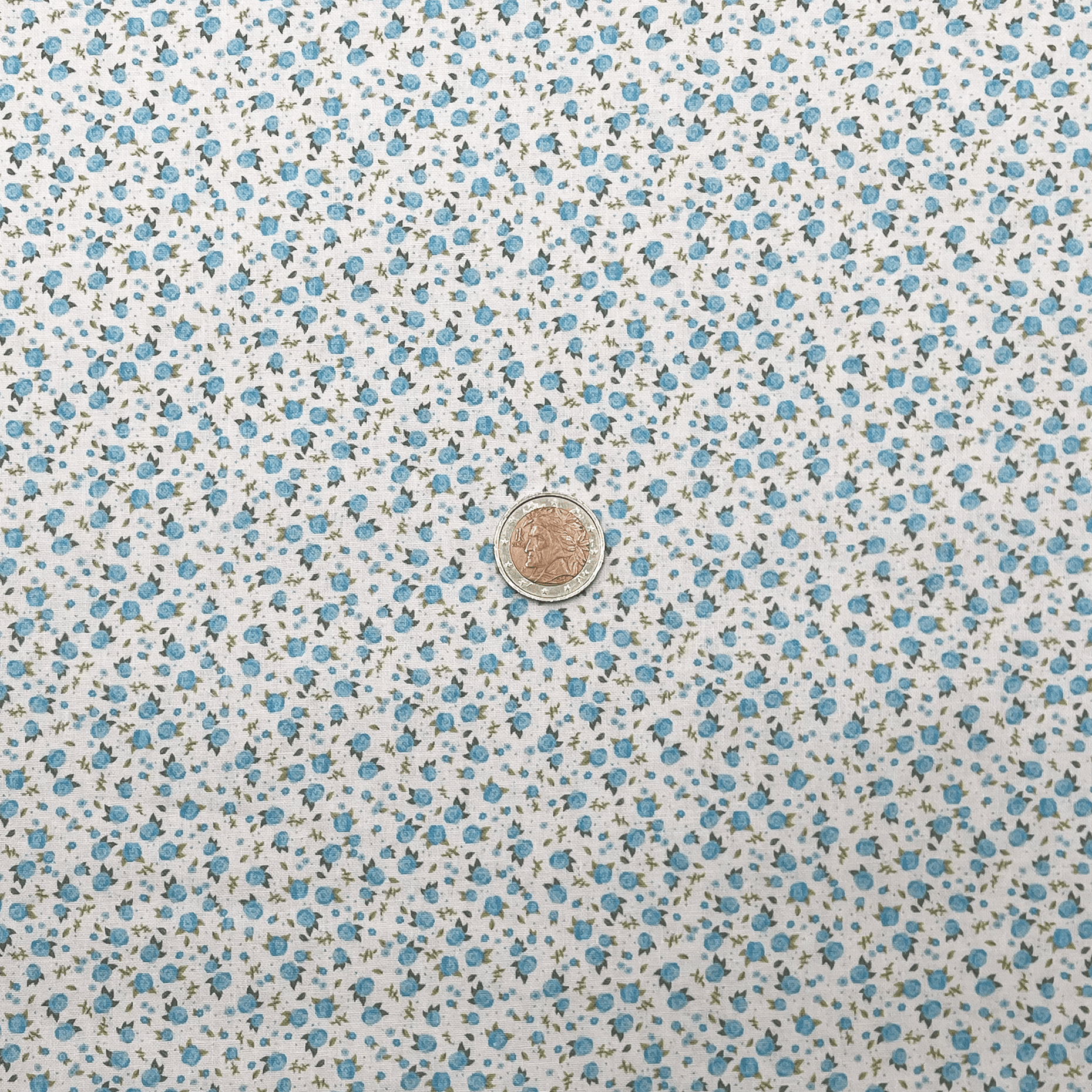 Tissu Popeline de coton mini fleurs bleu azur
