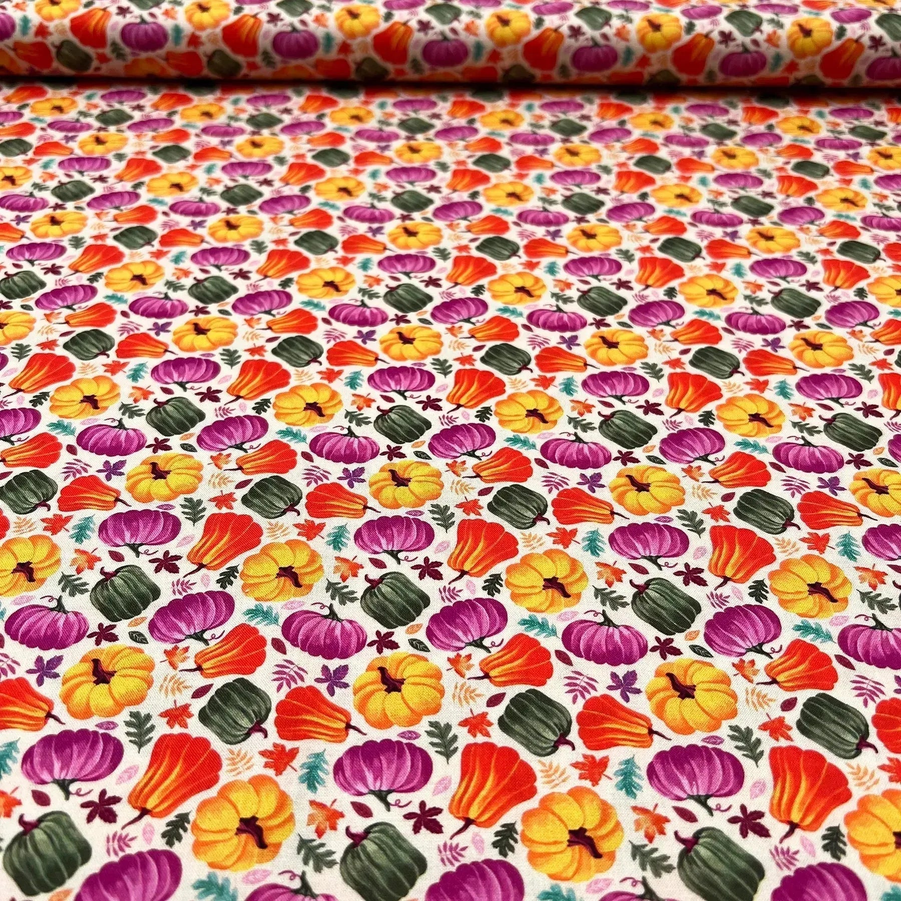 Tissu Popeline de coton Potiron Citrouille Automnale