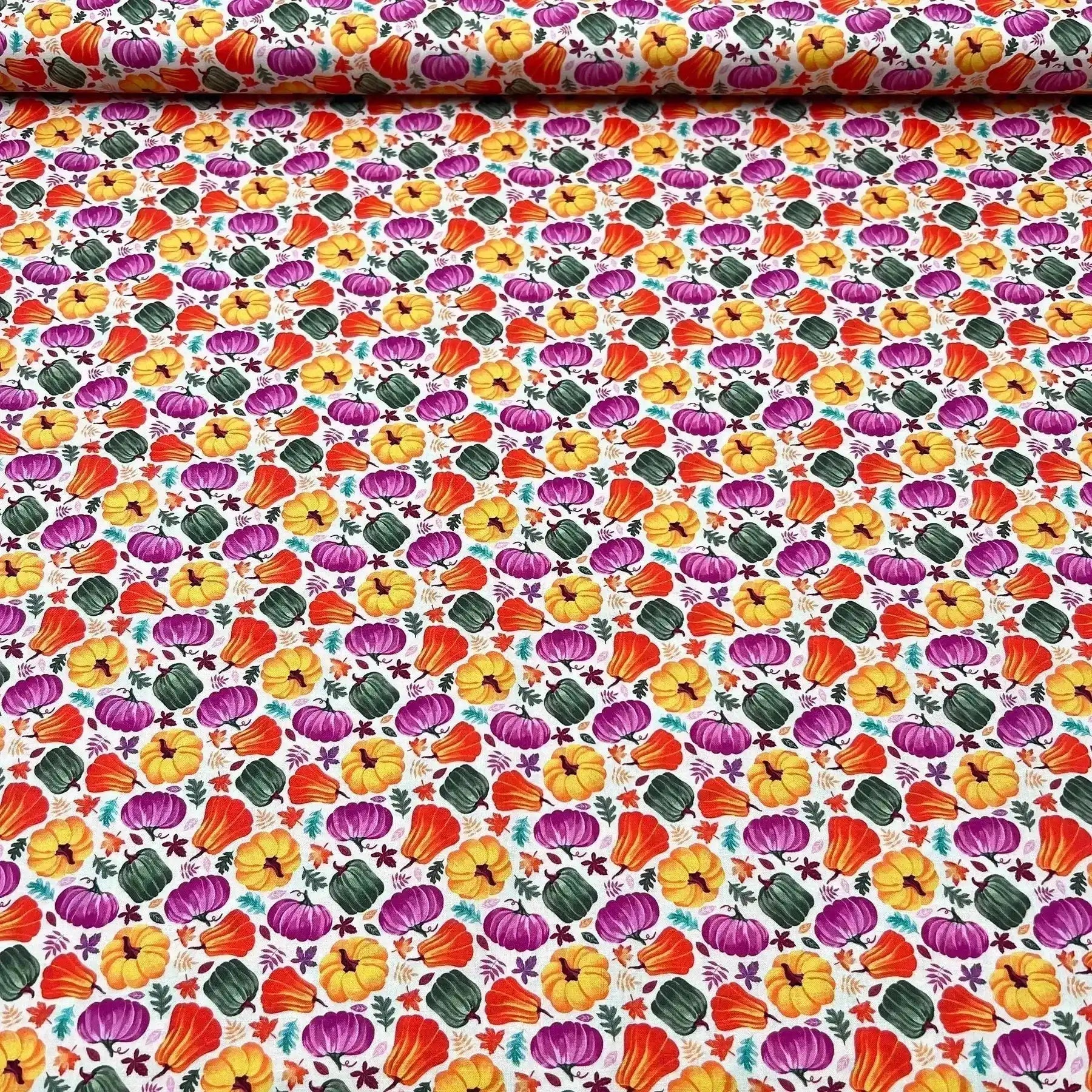 Tissu Popeline de coton Potiron Citrouille Automnale
