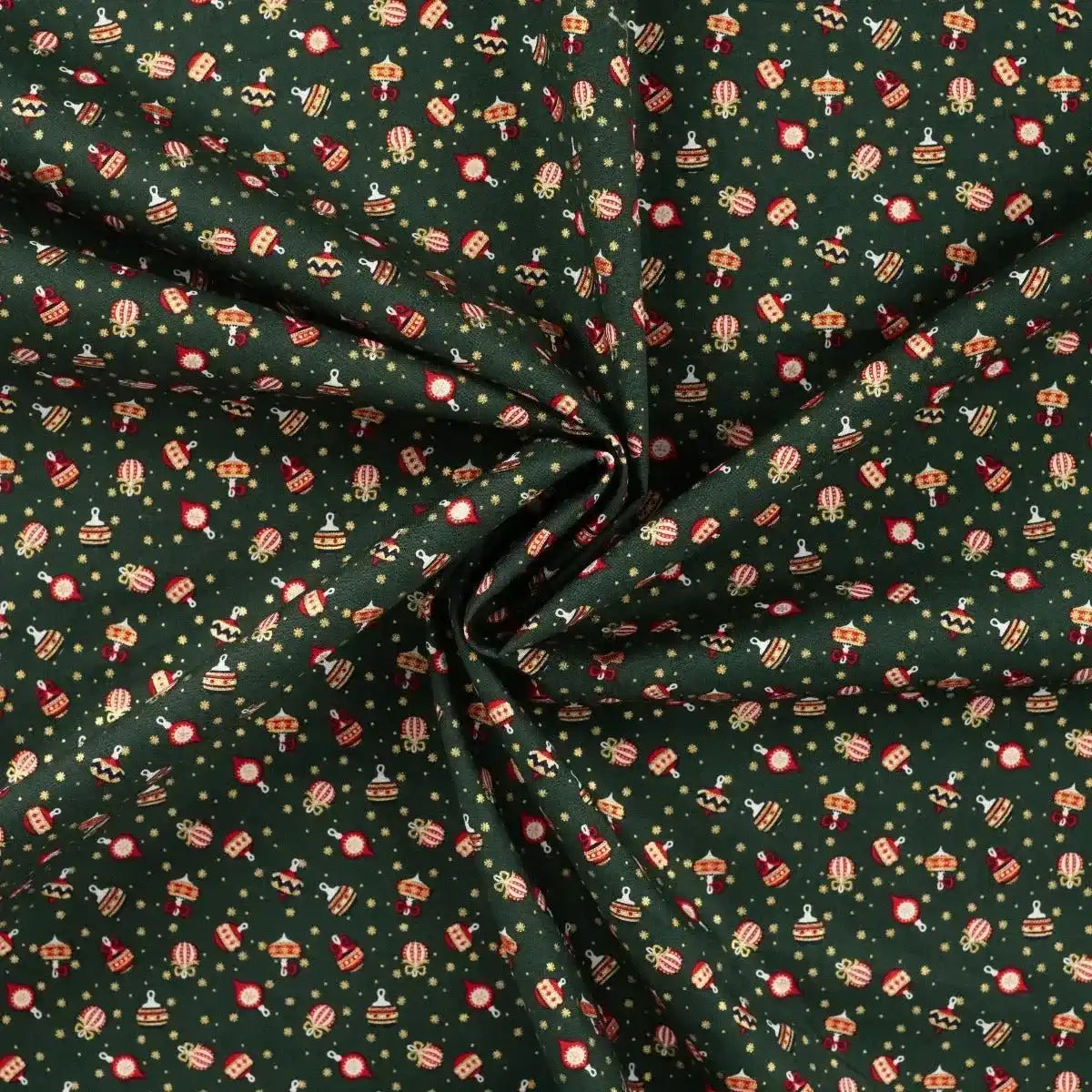Tissu Popeline de Coton Vert Ornement de Noël avec Dorure