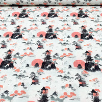 Tissu Popeline Japonais Pagode et Soleil Couchant
