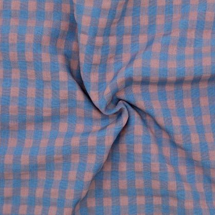 Tissu Seersucker carreaux bleu et rose