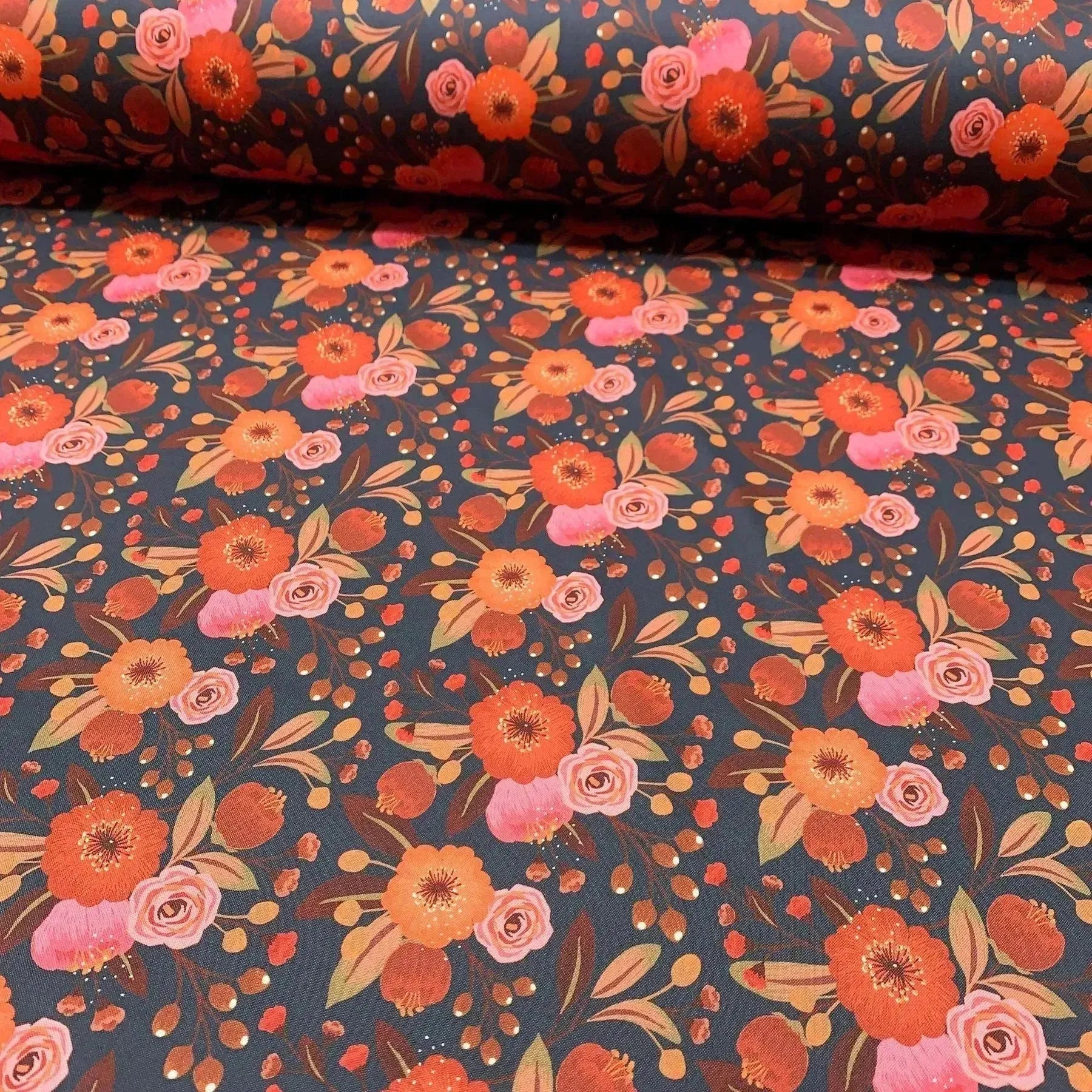 Tissu softshell fleurs terre