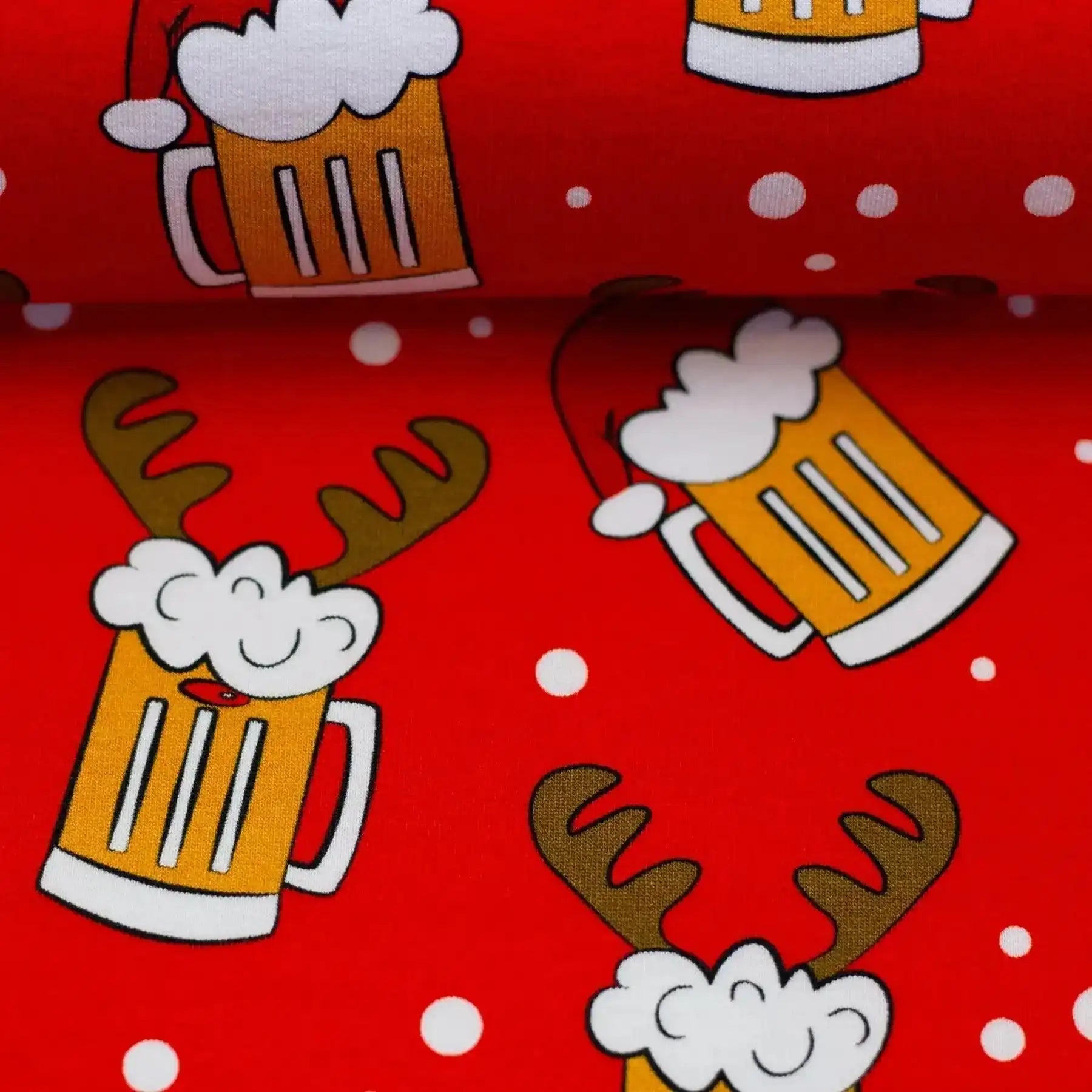 Tissu Sweat Festif Bière de Noël