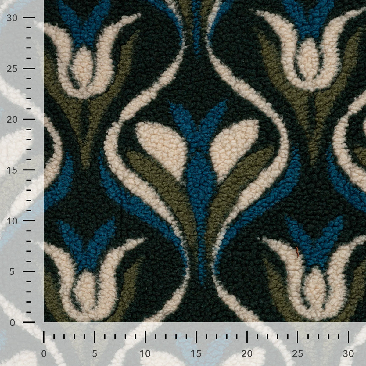 Taille du motif tulipes du tissu teddy jacquard pétrole