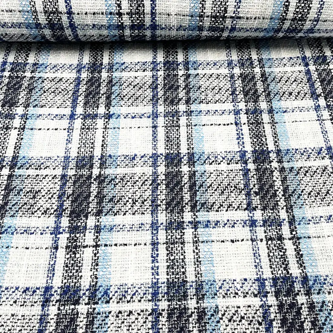 Tissu Tweed Estival Carreaux Bleu et Blanc