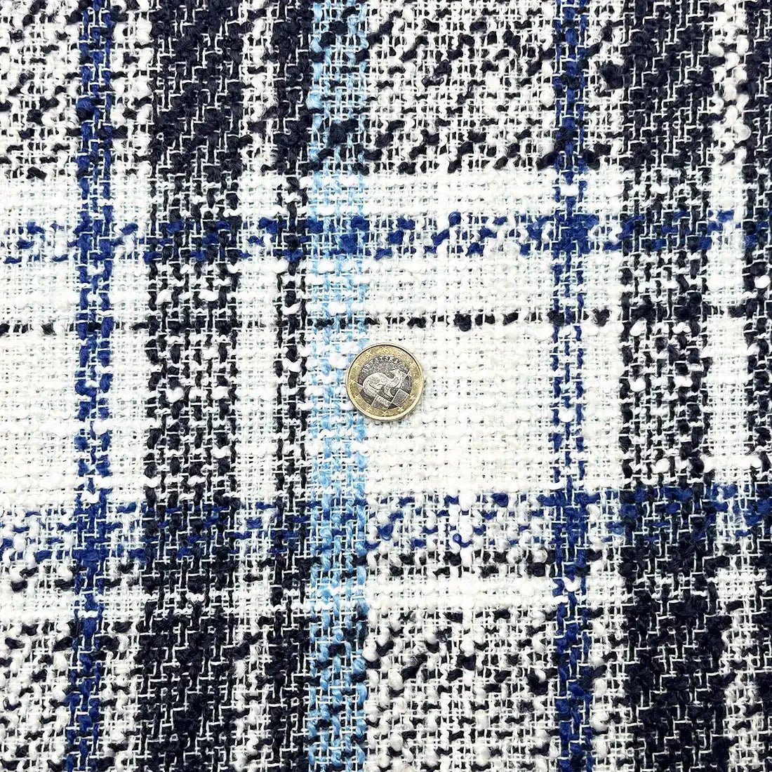 Tissu Tweed Estival Carreaux Bleu et Blanc