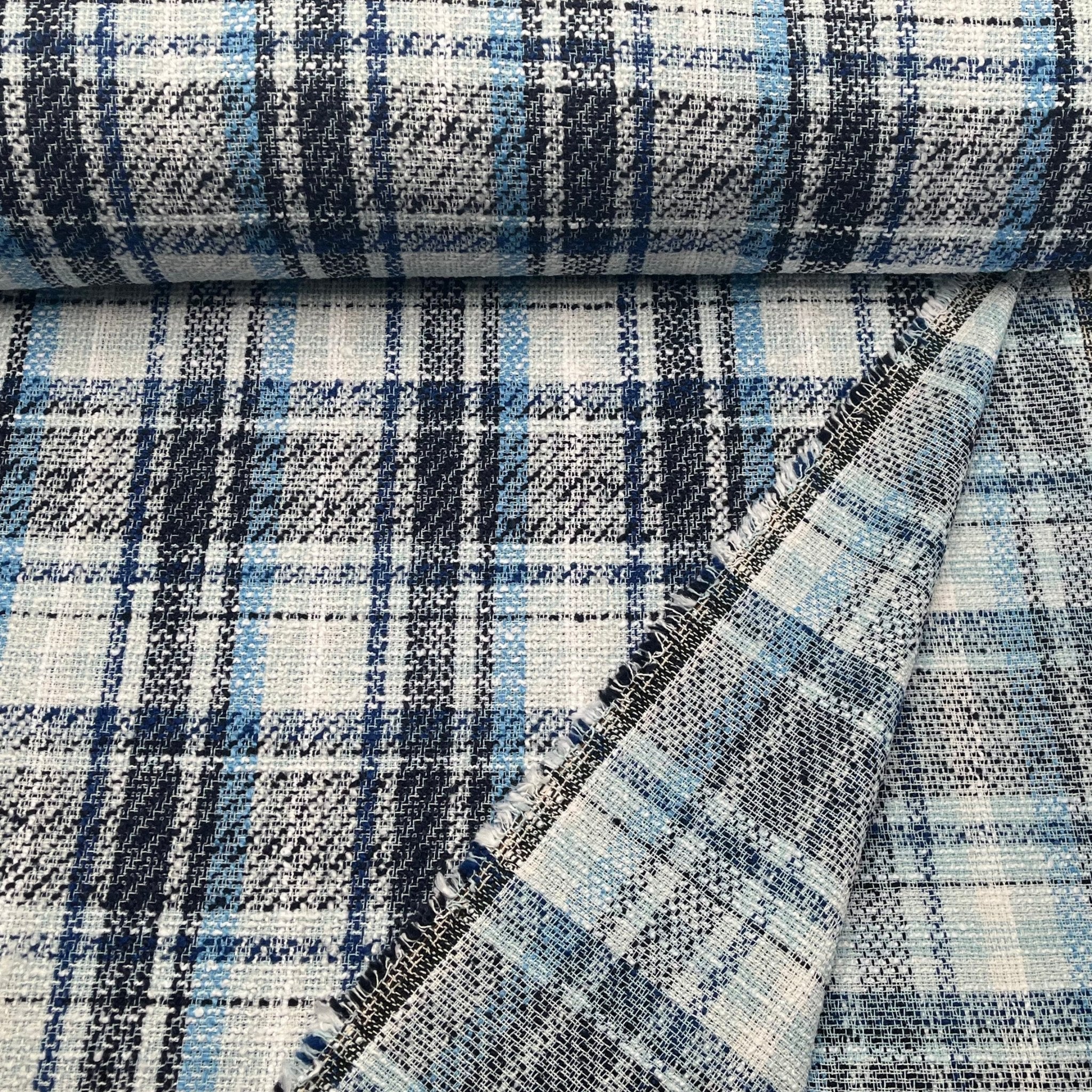 Tissu Tweed Estival Carreaux Bleu et Blanc
