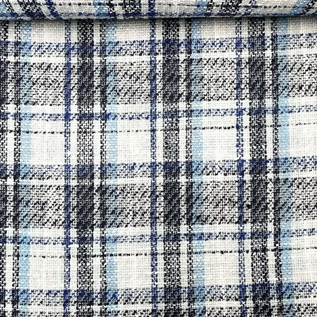 Tissu Tweed Estival Carreaux Bleu et Blanc