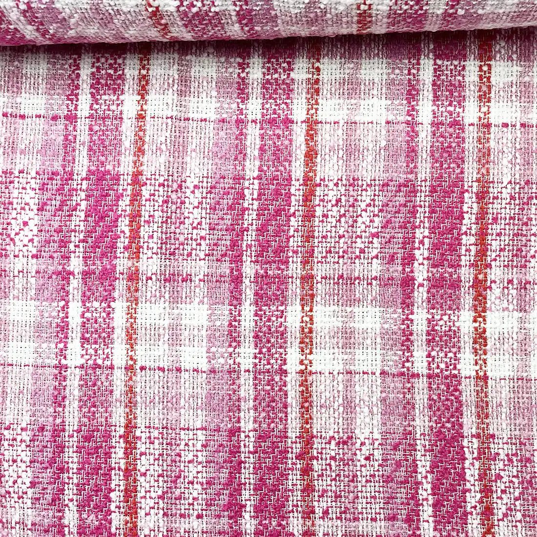 Tissu Tweed été Carreaux Rose