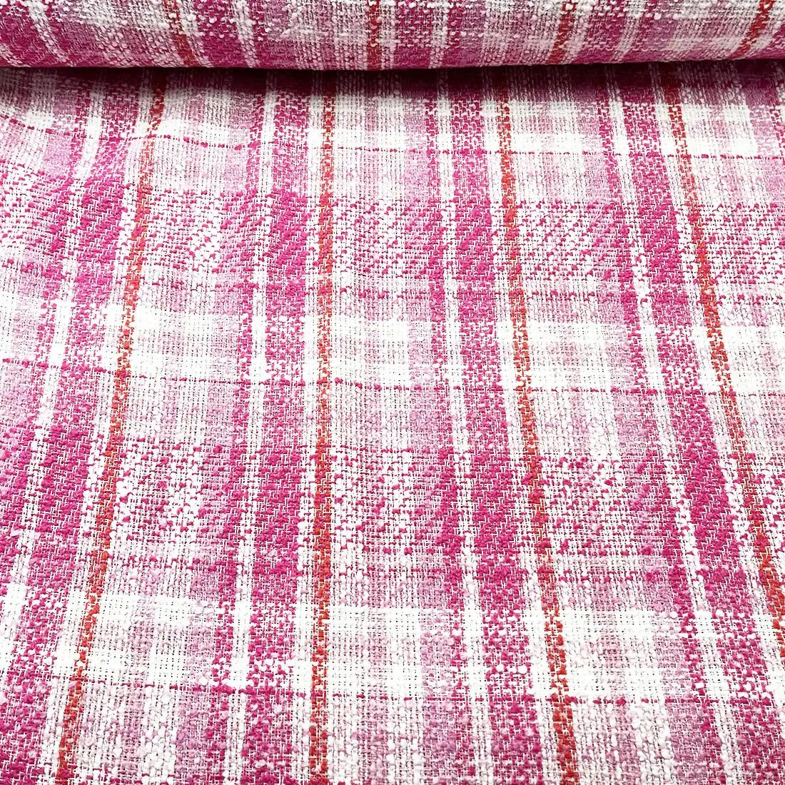 Tissu Tweed été Carreaux Rose