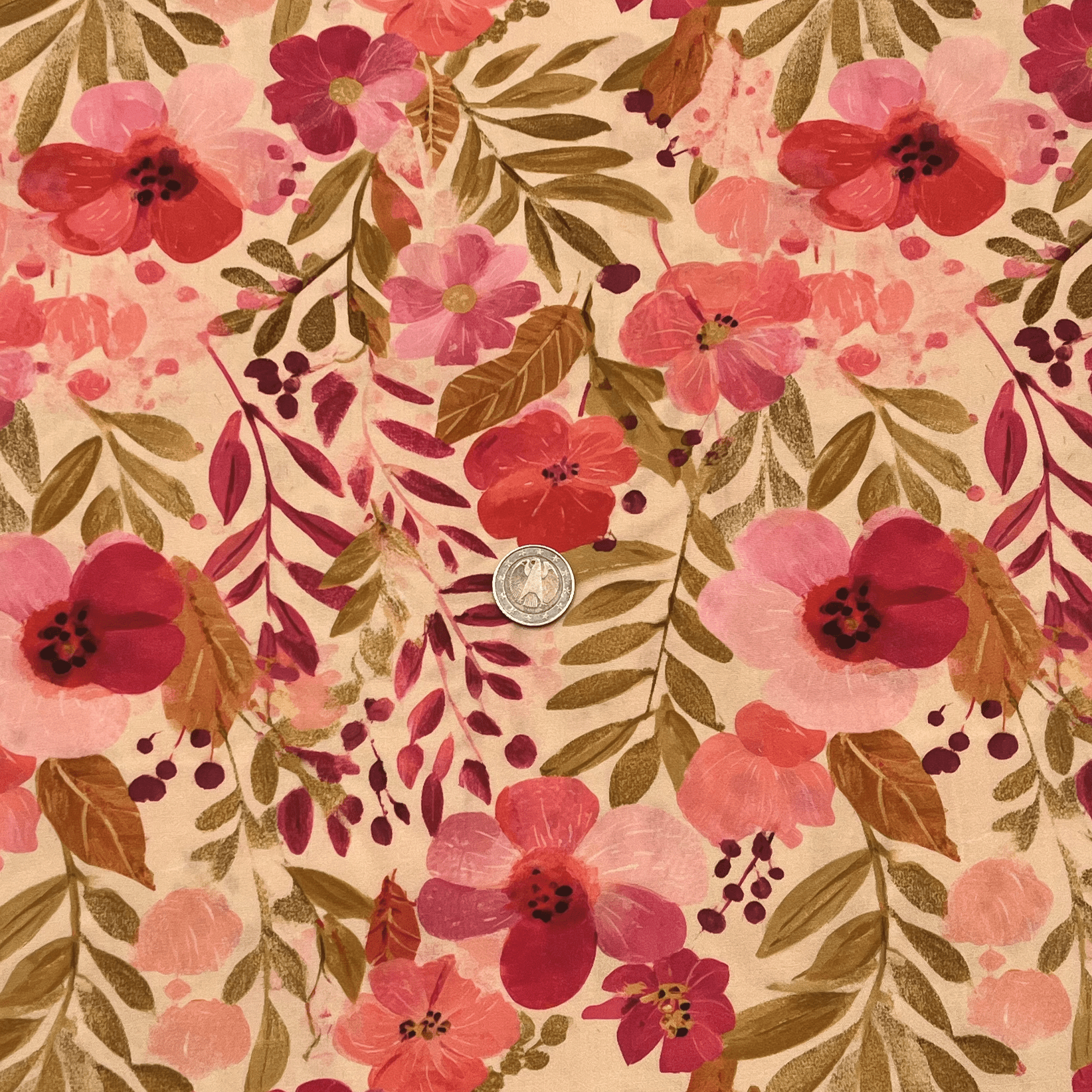 Tissu viscose fleurs bohème rouge