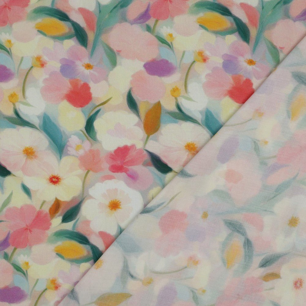 Tissu viscose fleurs pastel