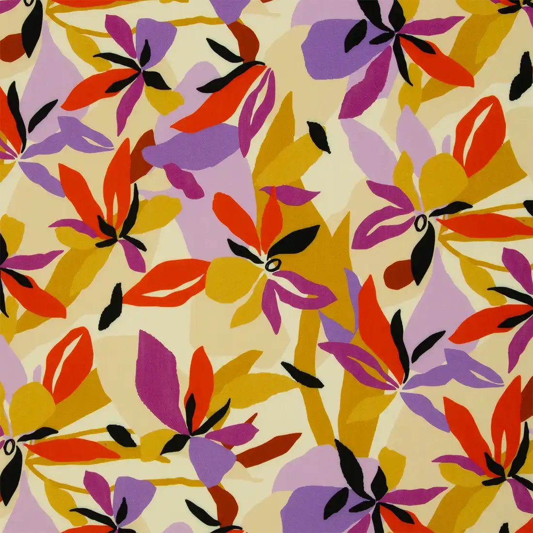 Tissu Viscose Fleurs Safran & Lilas