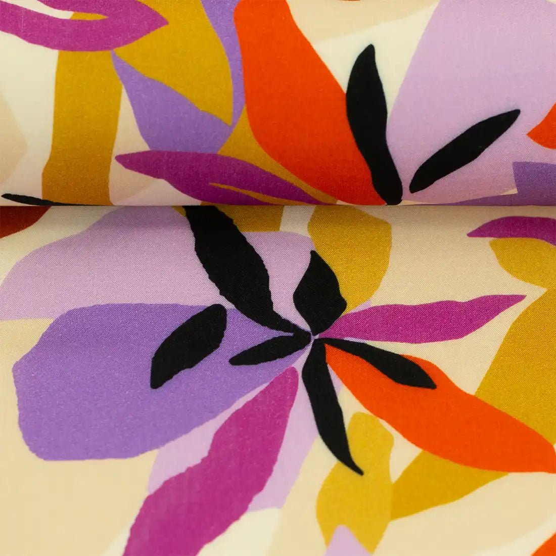 Tissu Viscose Fleurs Safran & Lilas