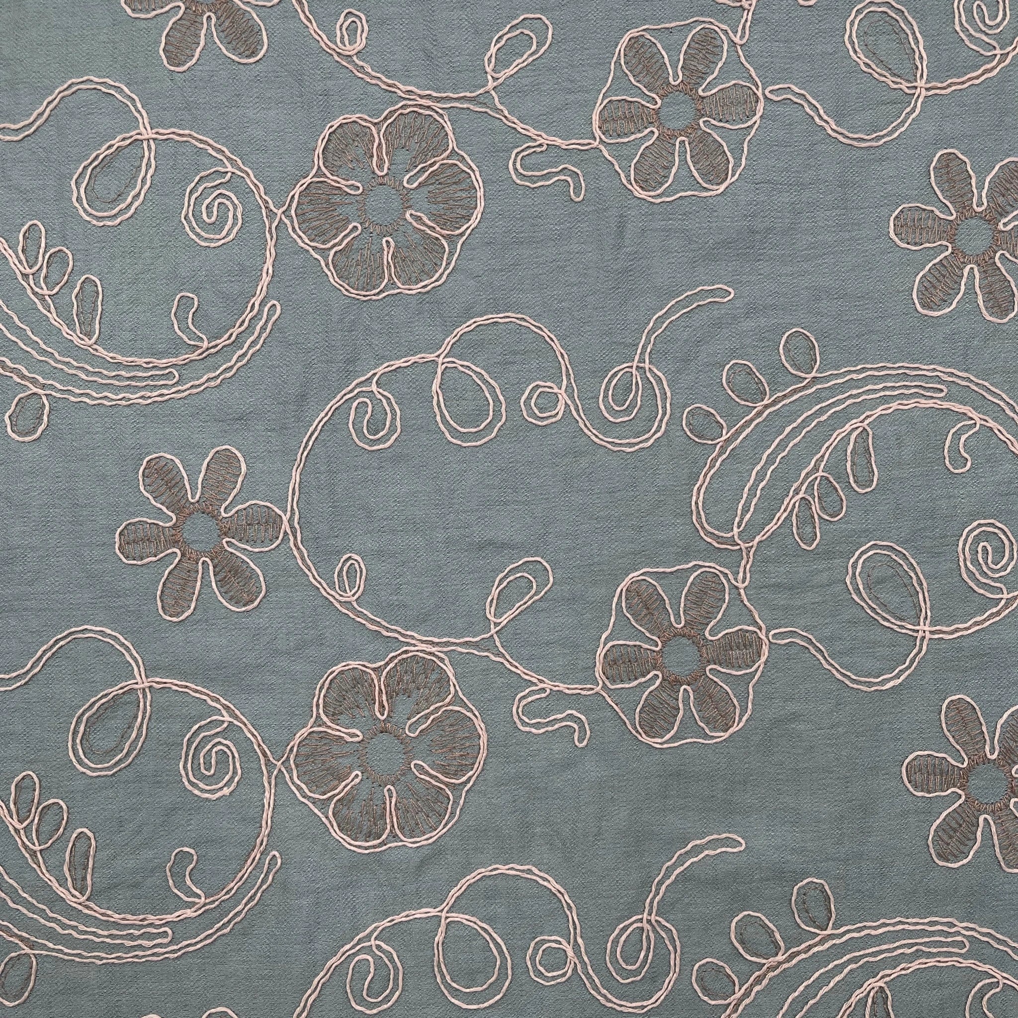 Tissu viscose menthe avec broderie fleur